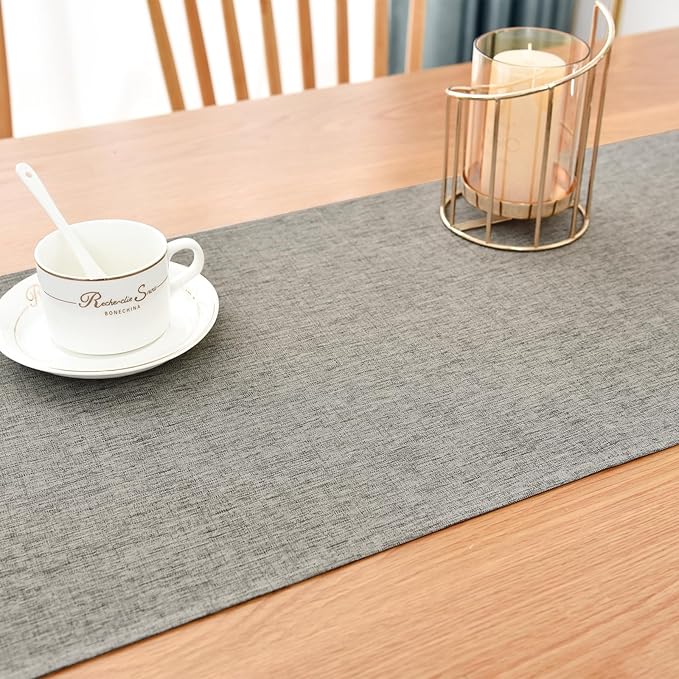 Farmhouse Rustic Table Runner Grey Faux Linen Table Runners Water Resistant Short Table Runner 36 inches for Living Room Dresser Bedroom Kitchen Dining Party 13x36 Inch