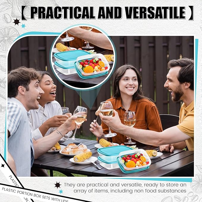 Qinyoung 18 Pcs 33 Oz/ 4 Cups Plastic Food Storage Containers with Lids Portion Box Sets with Cover Stackable Plastic Containers with Lids Microwave Freezer Dishwasher Safe(Blue)