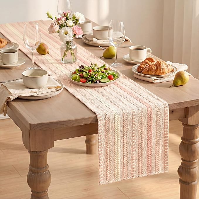 Artoid Mode Pink Farmhouse Woven Table Runner, Seasonal Holiday Rustic Kitchen Dining Table Decoration for Home Party Decor 12x72 Inch