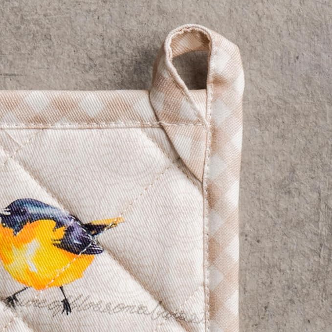 Maison d' Hermine Pot Holders 100% Cotton Heat Resistant Potholders 8" x 8" Hot Pads with Loop BBQ Cooking Baking Gifts for Mothers Day Handling Hot Pans Spring/Summer(Pack of 2, Birdies on Wire)