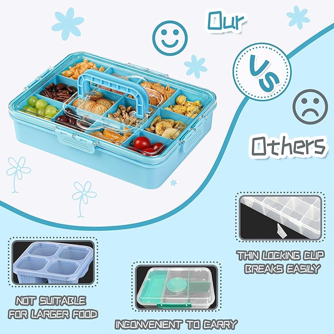 Xyptorix Snack Box Container for Kids - Adjustable 12-Compartment Snack Containers, Reusable Bento Box, Dishwasher Safe, BPA-Free, Perfect for School, Travel, Camping & Picnic, Blue, Large