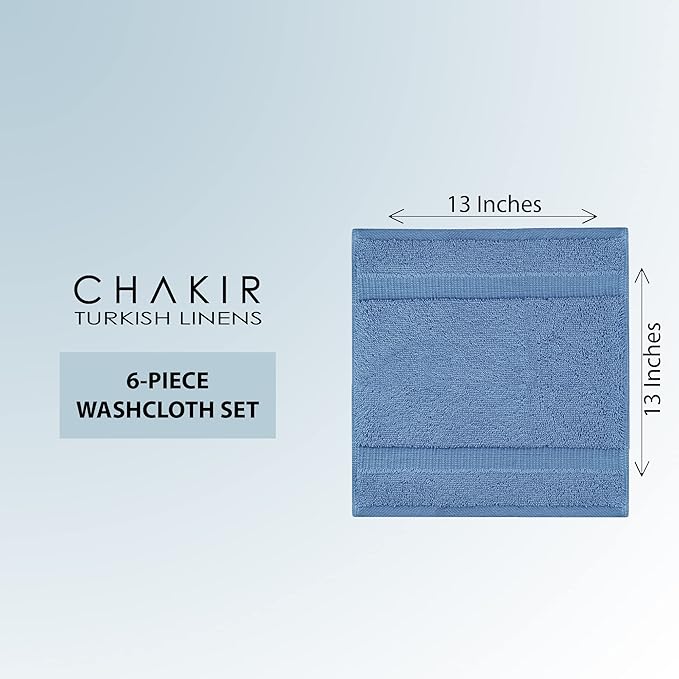 Chakir Turkish Linens 100% Cotton Premium Turkish Towels for Bathroom | 13'' x 13'' (6-Piece Washcloth, Wedgewood)