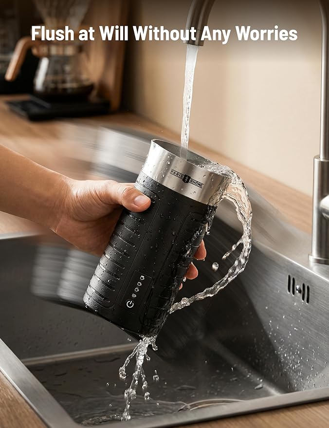 Stainless Steel Milk Frother, Waterproof & Fully Dishwasher Safe, 4 Modes for Hot/Cold Foam, Latte, Cappuccino, One-Touch Operation, Ergonomic Grip, Compact Coffee Maker