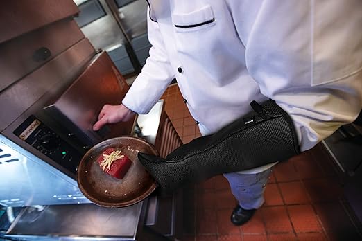 San Jamar UCMX13BK Textured Neoprene Ultigrips Conventional Temperature Protection Oven Mitt with WebGuard, 13" Length, Black (Pack of 2)