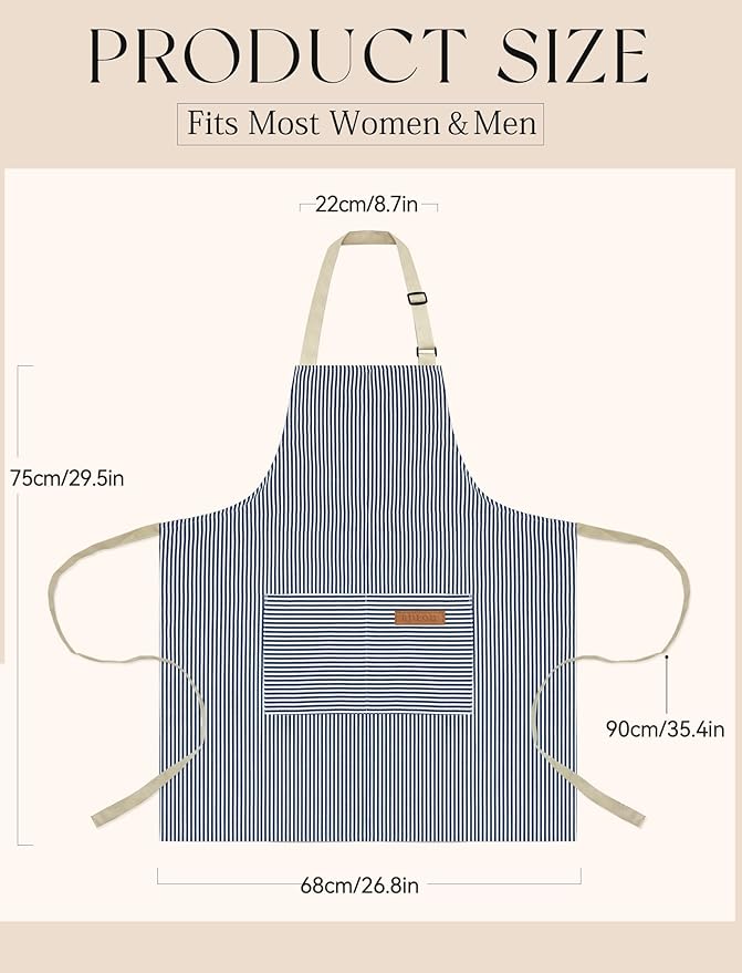 Cardkiss 2 Pack Kitchen Cooking Aprons, Soft Aprons for Women Men with 2 Pockets Chef Apron with Adjustable Neck Strap and Long Tie