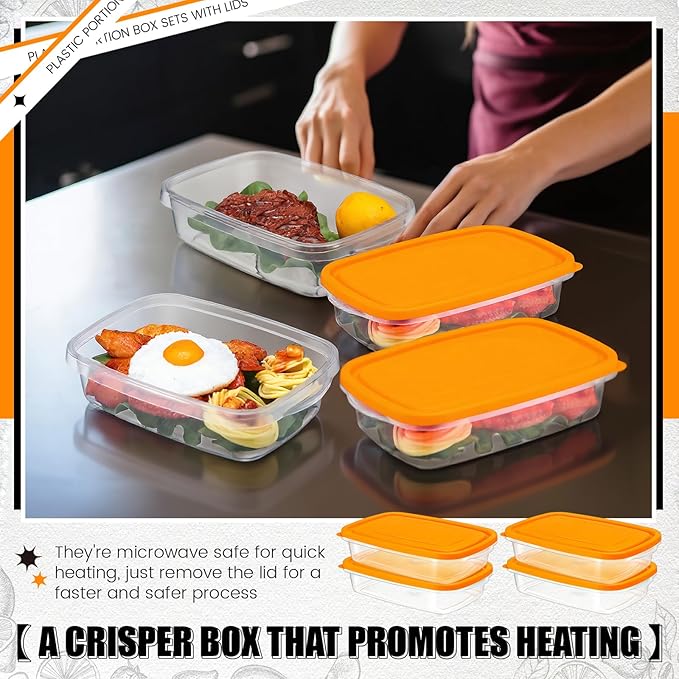 Qinyoung 18 Pcs 33 Oz/ 4 Cups Plastic Food Storage Containers with Lids Portion Box Sets with Cover Stackable Plastic Containers with Lids Microwave Freezer Dishwasher Safe (Orange)