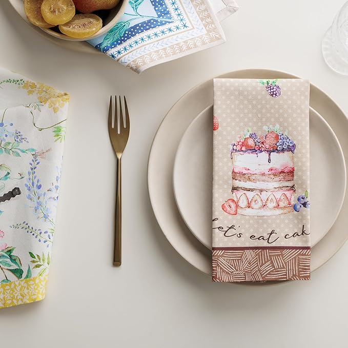 Maison d' Hermine Cloth Napkins Set of 4 100% Cotton Everyday Reusable Square Napkins Cloth Washable Dinner Party Wedding Restaurant Gifts for Mothers Day Spring/Summer (Cakes, 18" x 18")