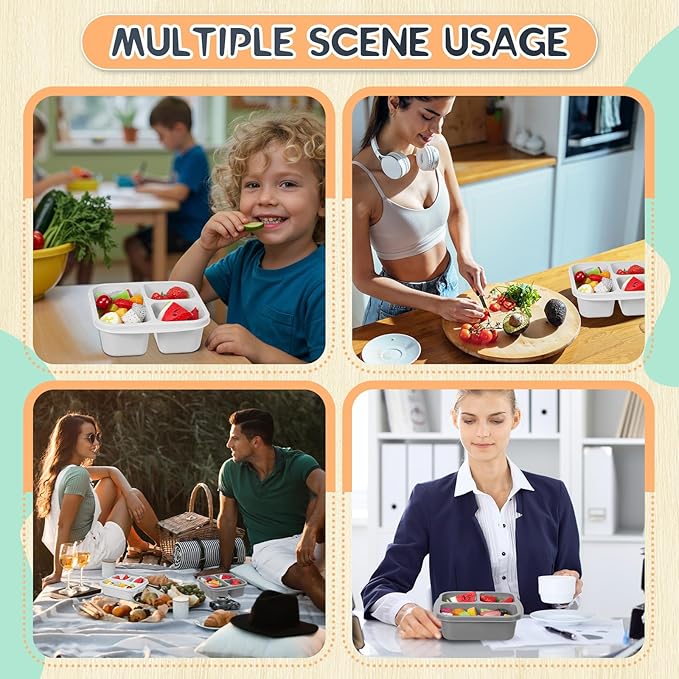 Honeydak 5 Pack Snack Containers 3 Compartment Bento Snack Boxes Divided Meal Prep Containers with Lids Reusable Adults Lunch Food Storage Box for School Work Travel(Black and White Ombre)