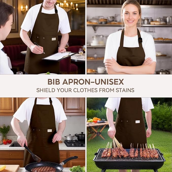 Kitchen Apron, Chef Aprons for Men Women with 5 Pockets Pen Holder, Adjustable Bib BBQ Work Apron for Cooking Baking