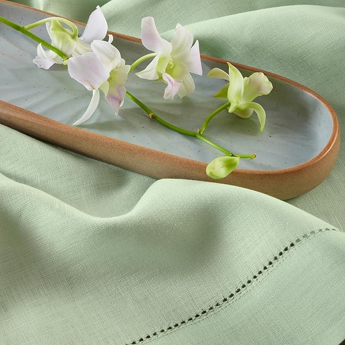Solino Home Linen Cloth Napkins Set of 4-100% Pure Linen Light Green Dinner Napkins 20 x 20 Inch for Spring, Summer - Classic Hemstitch, Handcrafted and Machine Washable