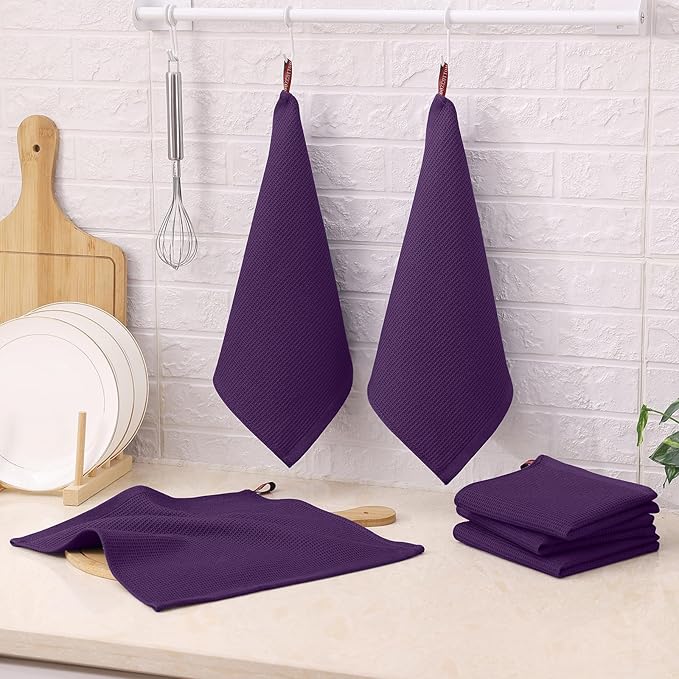 Homaxy 100% Cotton Waffle Weave Dish Cloths - 6 Pack Soft and Absorbent Dish Towels - 12 x 12 Inches Quick Dry Dish Rags - Eggplant