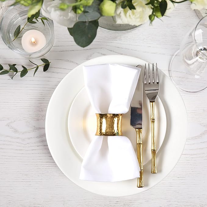 Ramanta Home Set of 12 Polyester Cloth Napkins 18x18 Inches - Washable Dinner Napkins with Hemmed Edges for Weddings, Thanksgiving, Hotel - Soft Durable Table Linen for Parties or Everyday Use - White