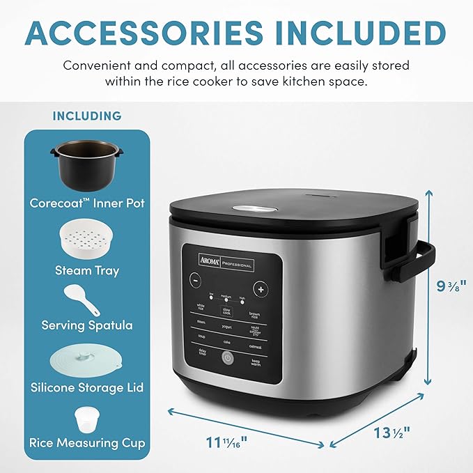 AROMA® 20-Cup Slow Cook Rice Cooker and Brown Rice Cooker with Lift-Out Pot Handles and Silicone Storage Lid — PFAS-Free CoreCoat™ Ceramic