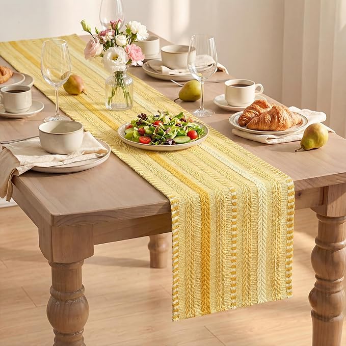 Artoid Mode Yellow Farmhouse Woven Table Runner, Seasonal Holiday Rustic Kitchen Dining Table Decoration for Home Party Decor 12x72 Inch