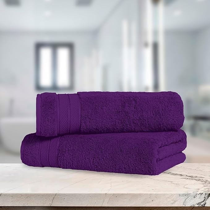Elegant Comfort Three Line Popcorn Towel Set for Bathroom 27 x 54 inches, Premium Hotel Quality 2-Pack Bath Towels, 100% Turkish Cotton, Soft and Durable, Quick Dry and Highly Absorbent, Purple