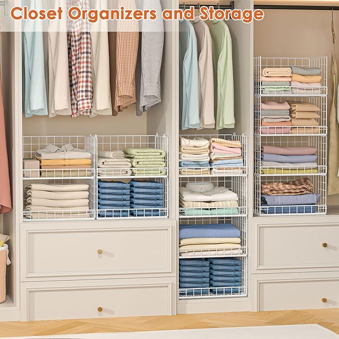 Yociyoga 8-Tier Stackable Closet Organizers and Storage Shelves, Foldable Closet Shelf Organizer, Stackable Storage Bins Drawers for Closet Organizer System, White(Patent Pending)
