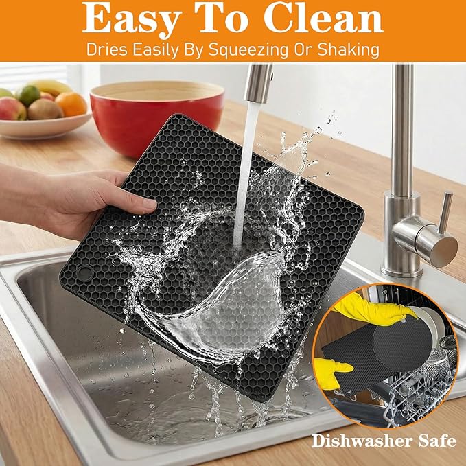 12 Pack Silicone Trivet Mats Hot Pads with Silicone Oven Mitts Non Slip Pot Holders Heat Resistant Trivet Pads Cooking for Kitchen Counter Table Placemats (Black)