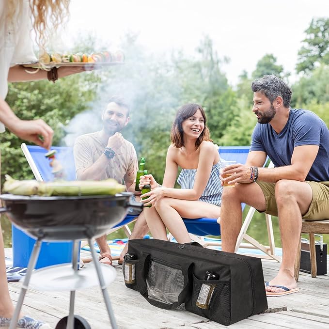 Grill Tool Storage Bag, Large Grill Utensil Storage Caddy with Pockets, BBQ Tools Storage Bag for Outdoor Camping (Black)