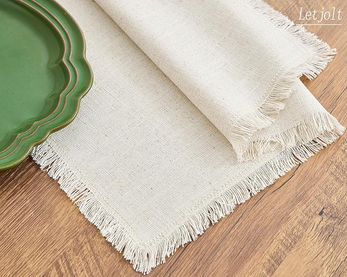 Letjolt Beige Placemats Farmhouse Cotton Linen Place Mats Set of 4 Home Kitchen Dining Table Decor