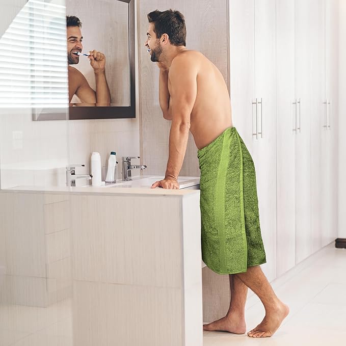 Large Bath Towels Set of 6 โ 100% Cotton Terry โ 24" x 50" โ Quick Dry, Soft & Highly Absorbent โ Forest Green Towels for Bathroom, Gym, Spa, Pool & Daily Use