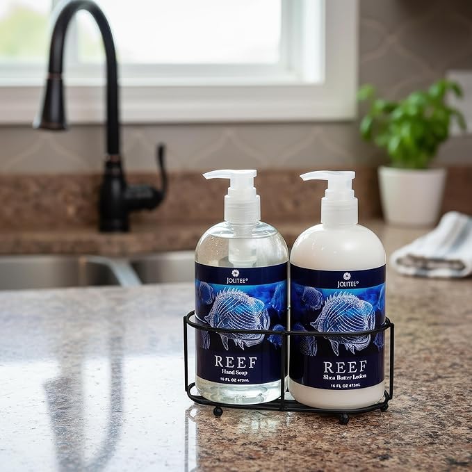Jolitee Vintage Farmhouse Soap Caddy Decor - Hand Lotion and Dish Soap Dispenser Set (Black)