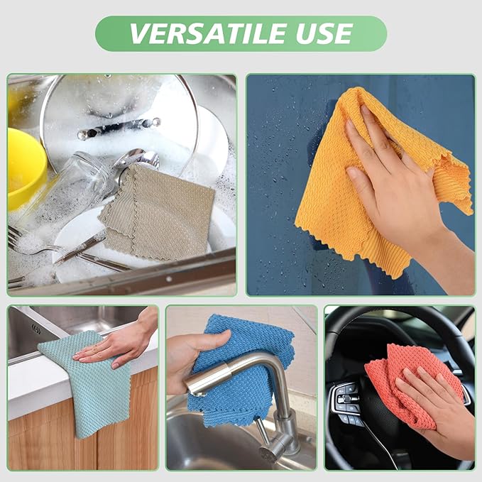 SINLAND Microfiber Dish Cloth for Washing Dishes Rags Best Kitchen Washcloth Cleaning Cloths with Poly Scour Side Popcorn Texture 5 Color Assorted 12Inchx12Inch 20 Pack