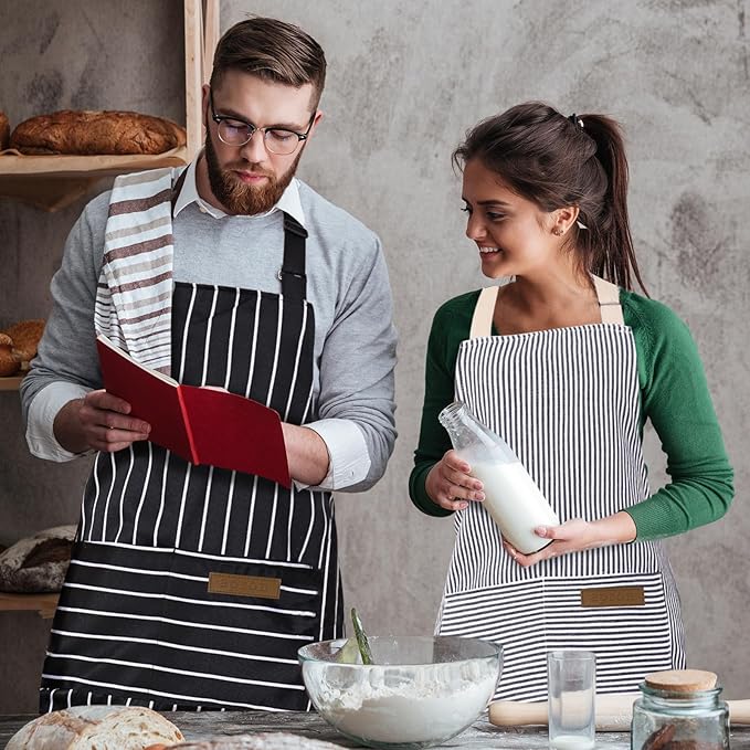 Taidven 2 Pack Apron - Unisex, Adjustable Bib Kitchen Apron, Cooking Apron, Aprons for Women Men with Pockets, Chef Aprons