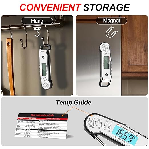 Atogou Meat Thermometer, Professional Food Thermometer, <1 Sec Instant Read, ±0.5℉ Accuracy, Thermocouple Sensor, Waterproof Digital Thermometer for Cooking, BBQ, Grill, Him Dad Birthday Gifts, Silver