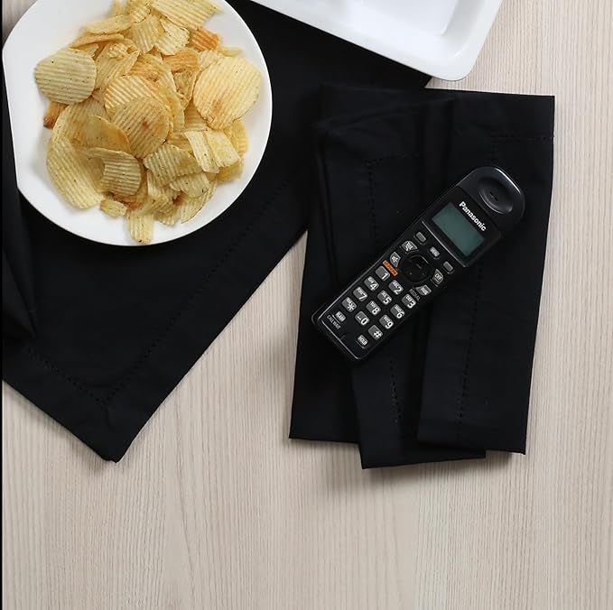 Hemstitched Cotton Napkins - Set of 12, 18x18 Inch - Black, Perfect for Christmas Dinner or Everyday Use