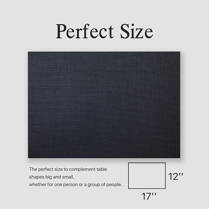Placemats Set of 4 - Easy Clean Woven Vinyl Placemats for Dining Table, Indoor/Outdoor Place Mats, Washable PVC Table Mats(Black)