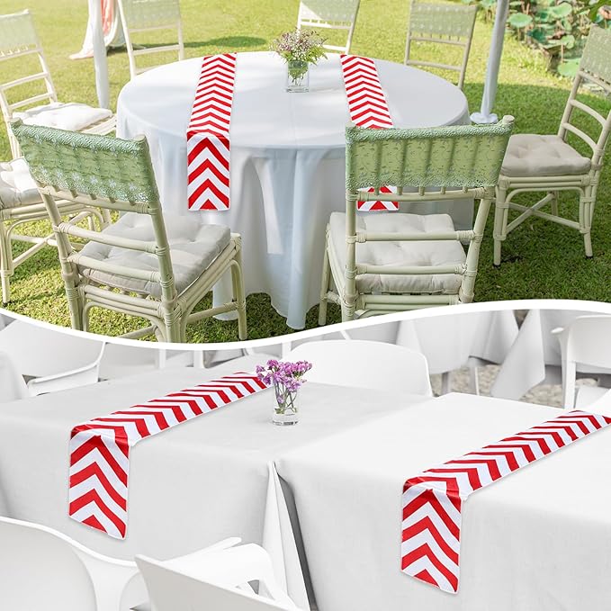 Mindsoft Baseball Table Runner Baseball Ribbon Table Cloth Runner Sports Red White Chevron Rectangular Runner for Baseball Party Decor Dining Room Kitchen Holiday (6, 60 x 6 Inch)