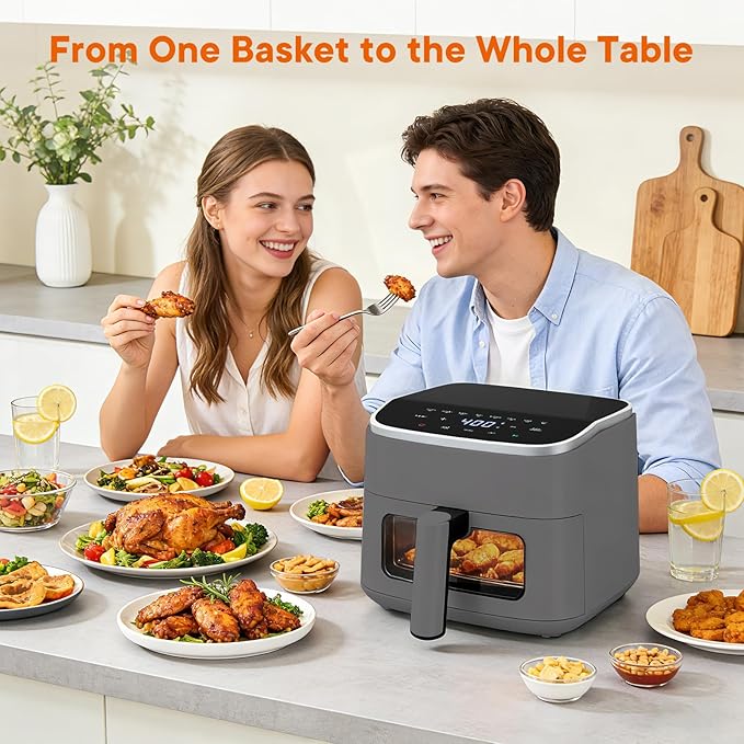 OLIXIS 4QT Air Fryer with Visible Window, 1500W Digital Touchscreen Air Fryer with 8 Presets, Auto Shut Off & Nonstick Dishwasher Safe Basket, 60-Min Timer, Max 400°F, Grey