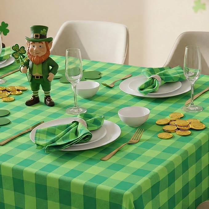 PurpleEssences Buffalo Plaid Cloth Napkins - Mitered Corners - St Patricks Day Summer - Gingham Check Dinner Napkin - Set of 12-100% Cotton - 18x18 Inch - Reusable Washable - St Patricks Green