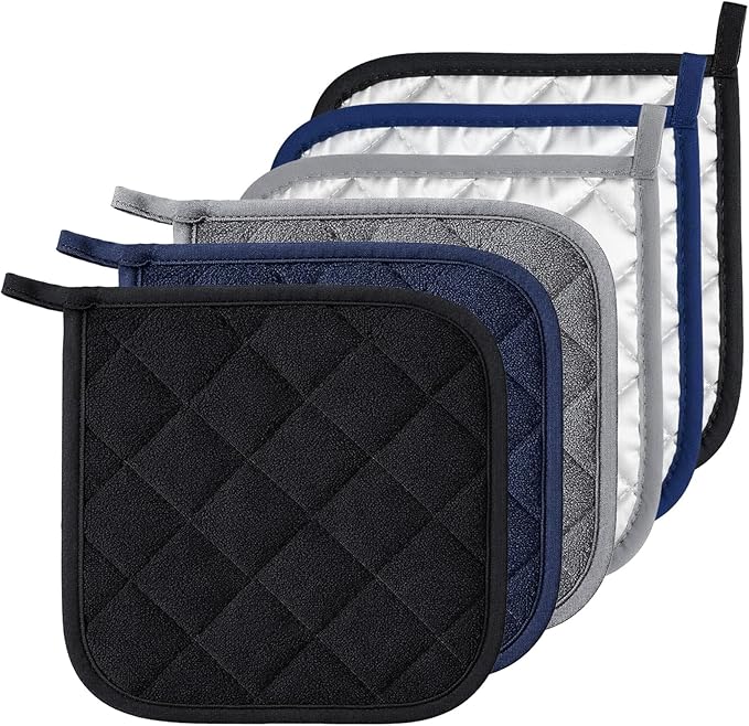 6 PCS Cotton Pot Holders for Kitchen Heat Resistant Hot Pads Square Potholders Set Oven Mitts Trivets Black Blue Grey Kitchen Accessories