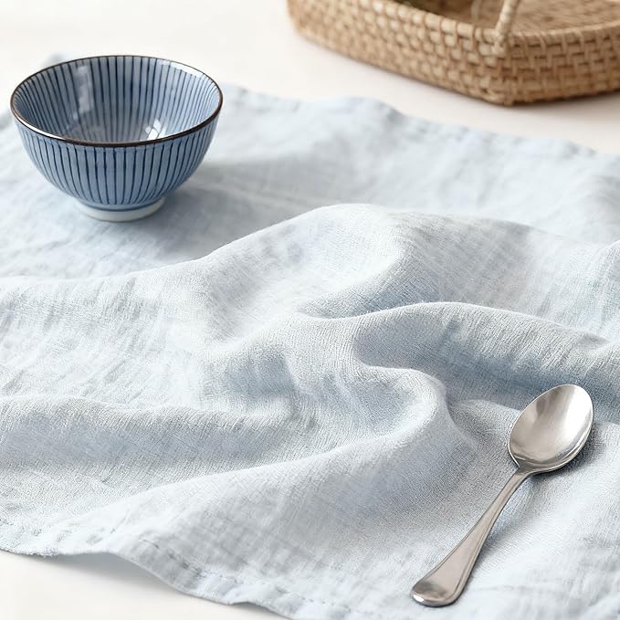 100% Pure Linen Napkins 18 x 18 Inch Baby Blue - Set of 6 Pack Oversized Dinner Table Cloth Napkin, Washable for Home,Kitchen and Everyday Use