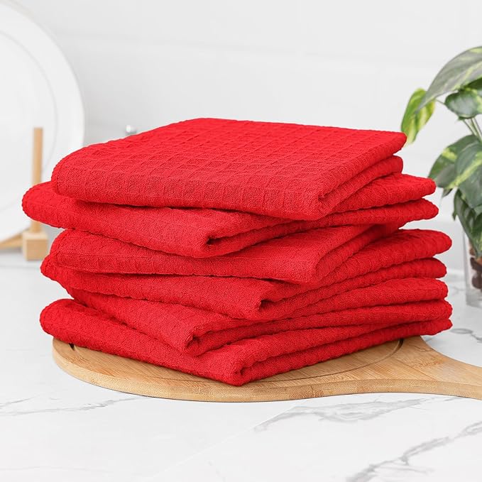 Homaxy Microfiber Waffle Weave Kitchen Towels Set, 16 x 28 Inch and 12 x 12 Inch Ultra Absorbent and Solid Color Dish Towels, 8 Pack, Red