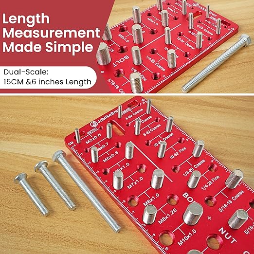 Thread Checker, Rustproof Nut and Bolt Thread Checker, Wall-Mountable Bolt Size Finder Tool, 15 SAE & 15 Metric Thread Gauge, Bolt and Nut Sizer for Quick Measurement