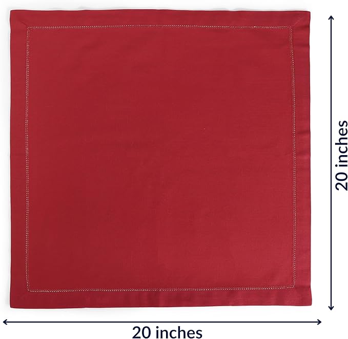 FINGERCRAFT Cloth Napkins, Hemstitch Napkins Cloth, 20x20 Inch Generous Golden Zari Picot Hem, Mitered Corner, Premium Quality Perfect for Parties Dinners Weddings Set of 12 Christmas Color Tango Red