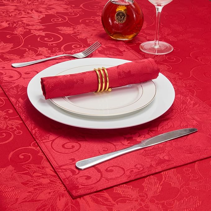 Cloth Napkins Set of 8 – Square Jacquard Floral Flowers Fabric Polyester Washable Reusable for Kitchen Dinner Dining Restaurants Wedding Party Banquet Table(Dark Red/17x17 Inch)
