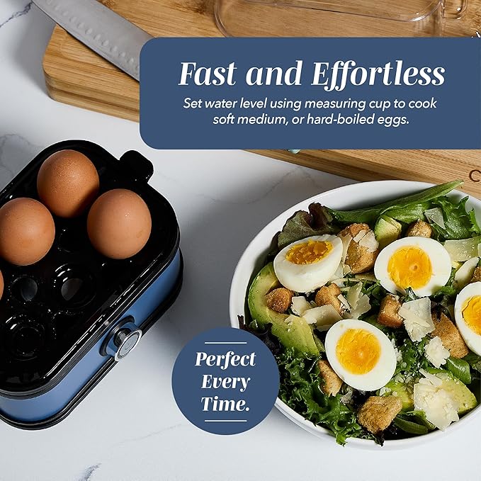 COOK WITH COLOR 6-Egg Capacity Egg Cooker – For Soft, Medium, Or Hard-Boiled Eggs, Rapid Cook Time, Auto Shut-Off & Boil-Dry Protection – Includes Tray, Measuring Cup & Lid – 210W Egg Maker, Navy