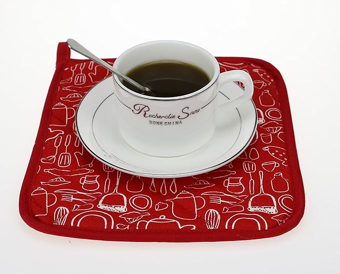 100% Cotton Kitchen Everyday Basic Terry Pot Holder Heat Resistant Coaster Potholder for Cooking and Baking 8 x 8-Inch Set of 3 Red