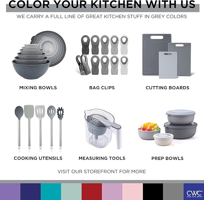 COOK WITH COLOR Prep Bowls with Lids- Wide and Deep Nesting Plastic Small Mixing Bowl Set with Lids, 12 Piece Set - Deep Bowls, Gray
