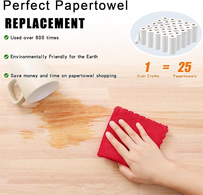 Homaxy 12 Pack Kitchen Dish Cloths (10 x 10 Inches, Red), Super Soft and Absorbent Coral Velvet Dish Towels, Nonstick Oil Fast Drying Microfiber Cleaning Cloth, No Lint Household Dishcloths