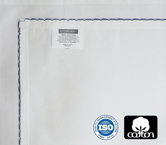 COTTON CRAFT Cloth Napkins - Set of 12 Soft Cotton 17x17 Inch White Dinner Napkins with Blue Border Trim – Absorbent Reusable Fabric Serviettes for Table Settings, Parties, Everyday Use