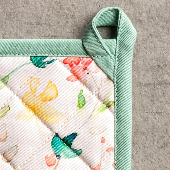 Maison d' Hermine Pot Holders 100% Cotton Heat Resistant Potholders 8" x 8" Hot Pads with Loop BBQ Cooking Baking Gifts for Mothers Day Handling Hot Pans Spring/Summer (Pack of 2, Colmar)