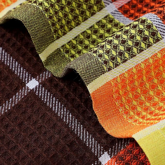 Bright Large Kitchen Towels, 4-Pack, 16 Inch x 26 Inch Buffalo Check Dish Towels for Washing Drying Dishes, Colorful Waffle Design Tea Towel Bar Towel (Orange)