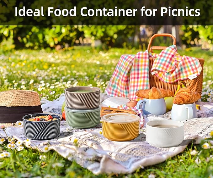 Ceramic Bowl with Lid: 20 oz Microwave Safe Food Storage Container for Soup, Salad, Cereal, Leftovers, Meal Prep, Lunch, Picnic, Camping, Serving - Airtight, Navy, 1 PCS
