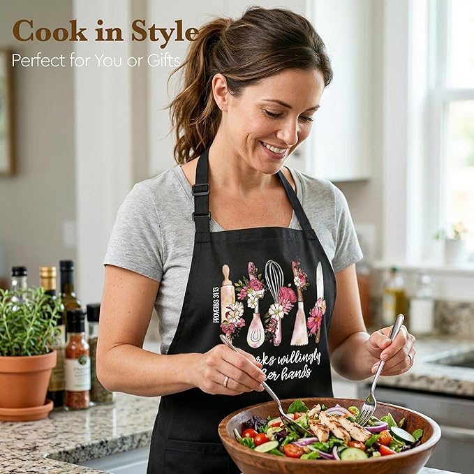 Kitchen Apron Gift for Women Christian Sister Friends,She Works Willingly With Her Hands(Proverbs 31:13) , Religious Cooking Baking Apron Gift for Mom Wife Grandma,Faith Apron with Pockets Adjustable