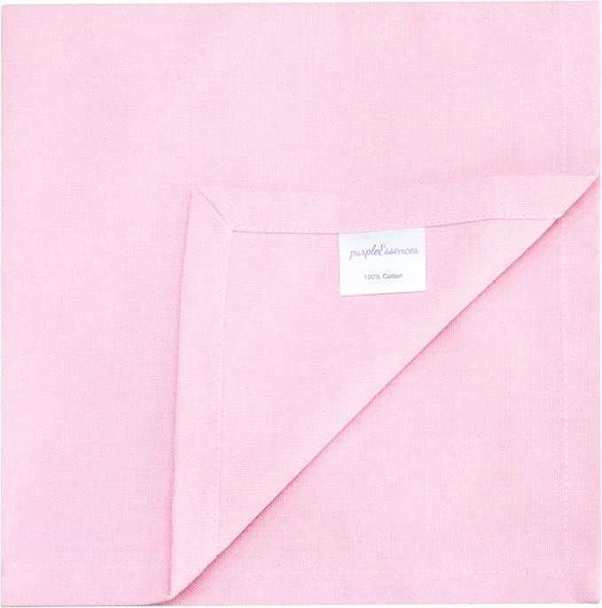 PurpleEssences Set of 12 Cloth Dinner Napkins 100% Cotton 18x18 Inch - Soft Durable Washable - Ideal for Farmhouse Party Spring Easter Summer - Perfect Everyday Use Table Linen - Blush Pink