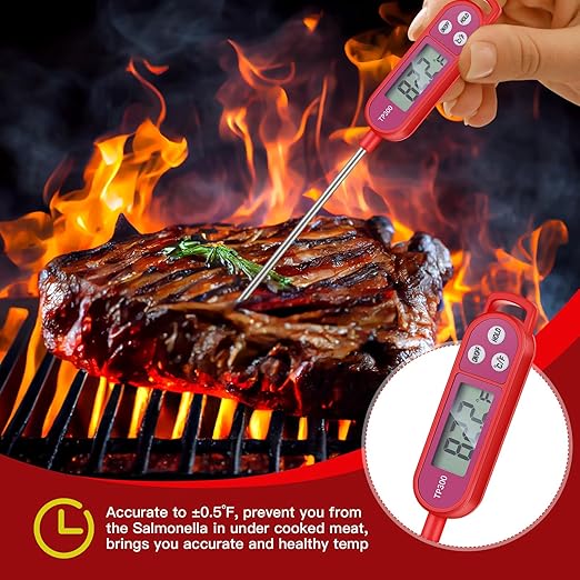 Copkim 8 Pcs Meat Food Thermometer Food with Probe Water Liquid Instant Read Digital Thermometer Kitchen Cooking Supplies for Cooking BBQ Milk Yogurt (Red,Black,Pink,Blue)